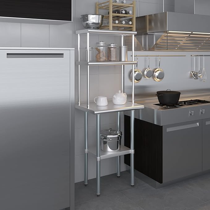 AmGood Stainless Steel Work Table Double Tier Overshelf | - Image 6