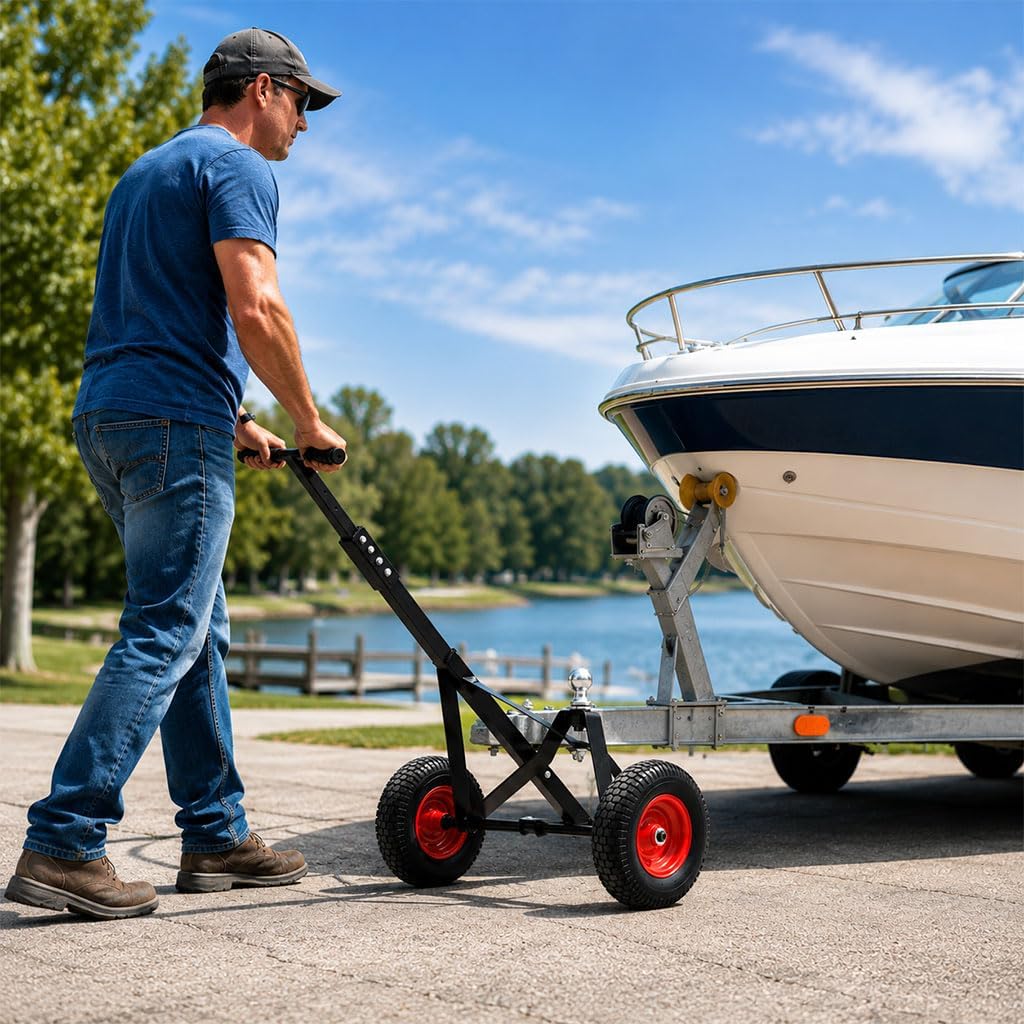 Trailer Dolly with 2" Hitch Ball, 1000 lbs Capacity, Heavy-Duty Steel Frame with Hammer-Tone Finish, Wide Wheelbase & 13" Flat-Free Tires – Lawn Tractor, RV, Boat, and Utility Trailer Mover Dolly