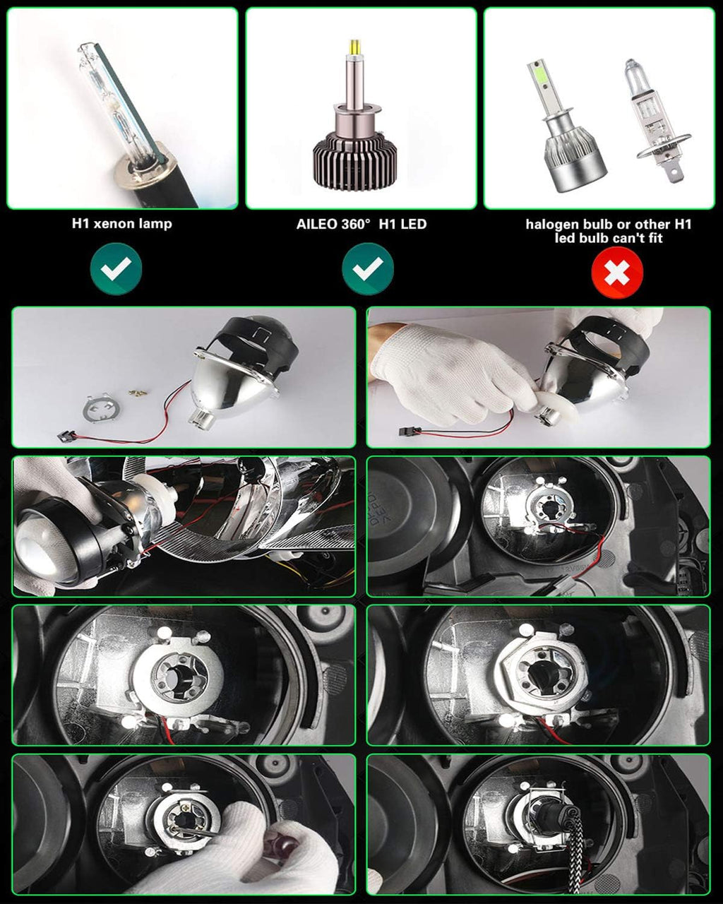 2.5 inch Bi-Xenon HID Projector Lens H4 H7 H11 Car Retrofit Styling Use H1 light Universal (Black Shroud with White Angel Eyes)