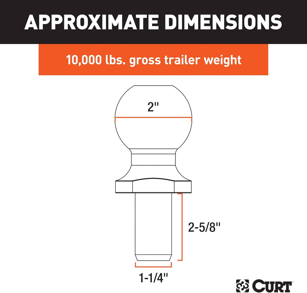 CURT 40069 Chrome Trailer Hitch Ball, 10,000 lbs, 2-Inch Diameter, 1-1/4 x 2-5/8-Inch Shank (Pack of 4)