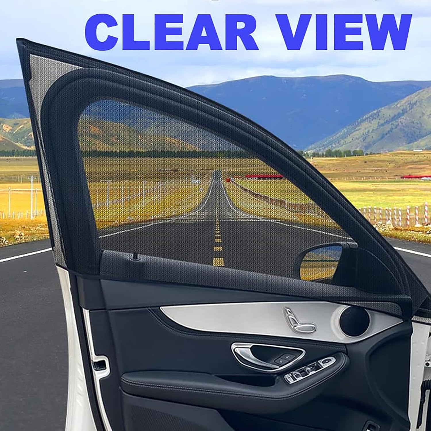 2PCS Car Window Coverings, Elastic Mesh Front Rear Side Sun Shades for UV Protection & Heat Reduction
