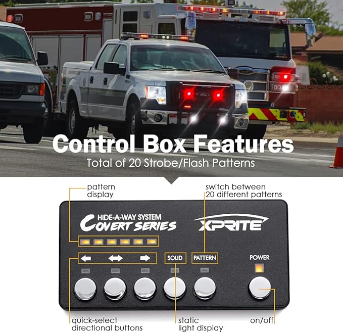 Xprite White Red LED Hideaway Strobe Lights Kit, 20 Flashing Patterns w/Control - Image 4