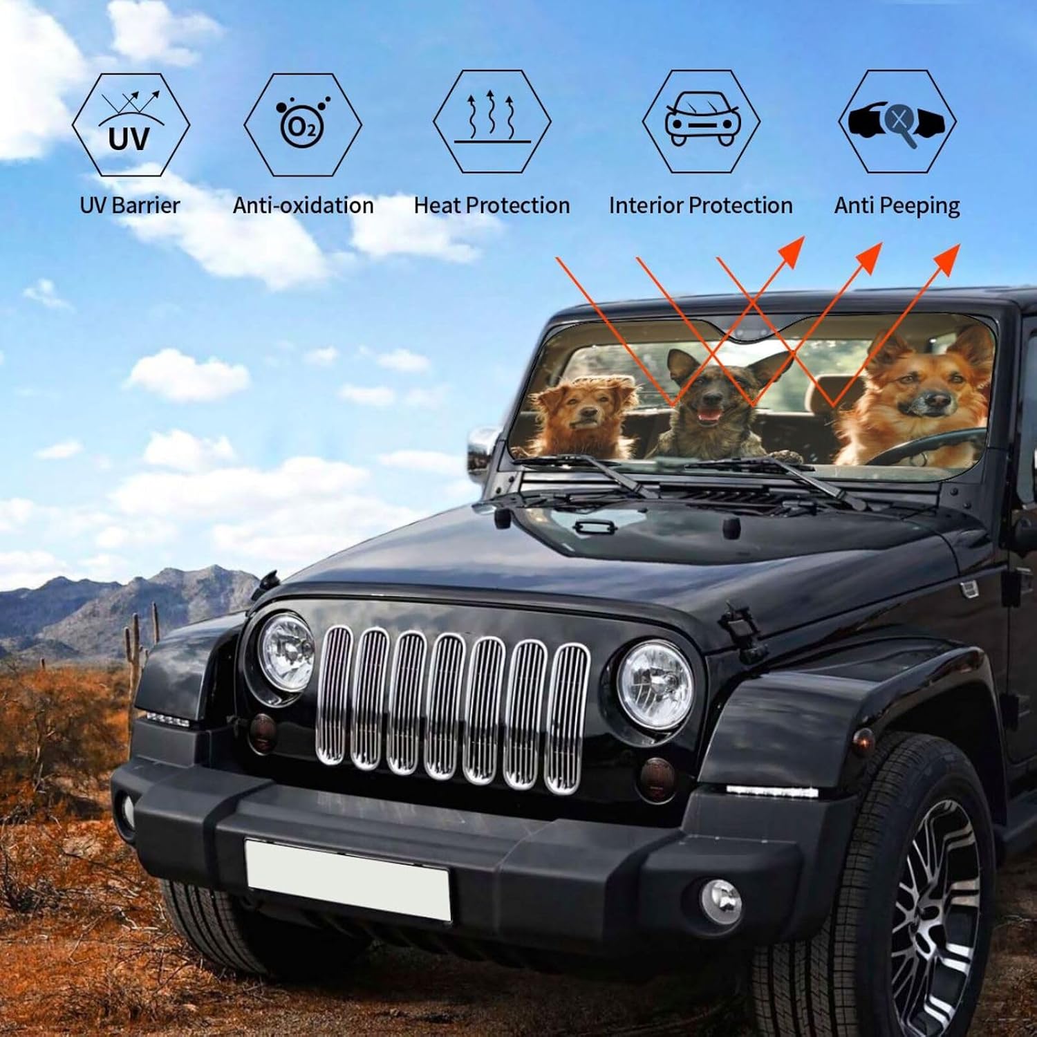 Dog Animal Driving Windshield Sun Shade, Front Window Sunshade Cover Sun Visor Shield Foldable Uv Ray Reflector for Car SUV Truck