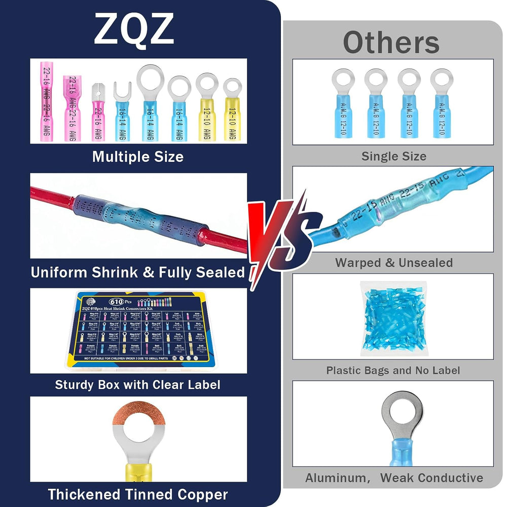 ZQZ 610Pcs Heat Shrink Marine Wire Connectors Assortment Kit, Waterproof