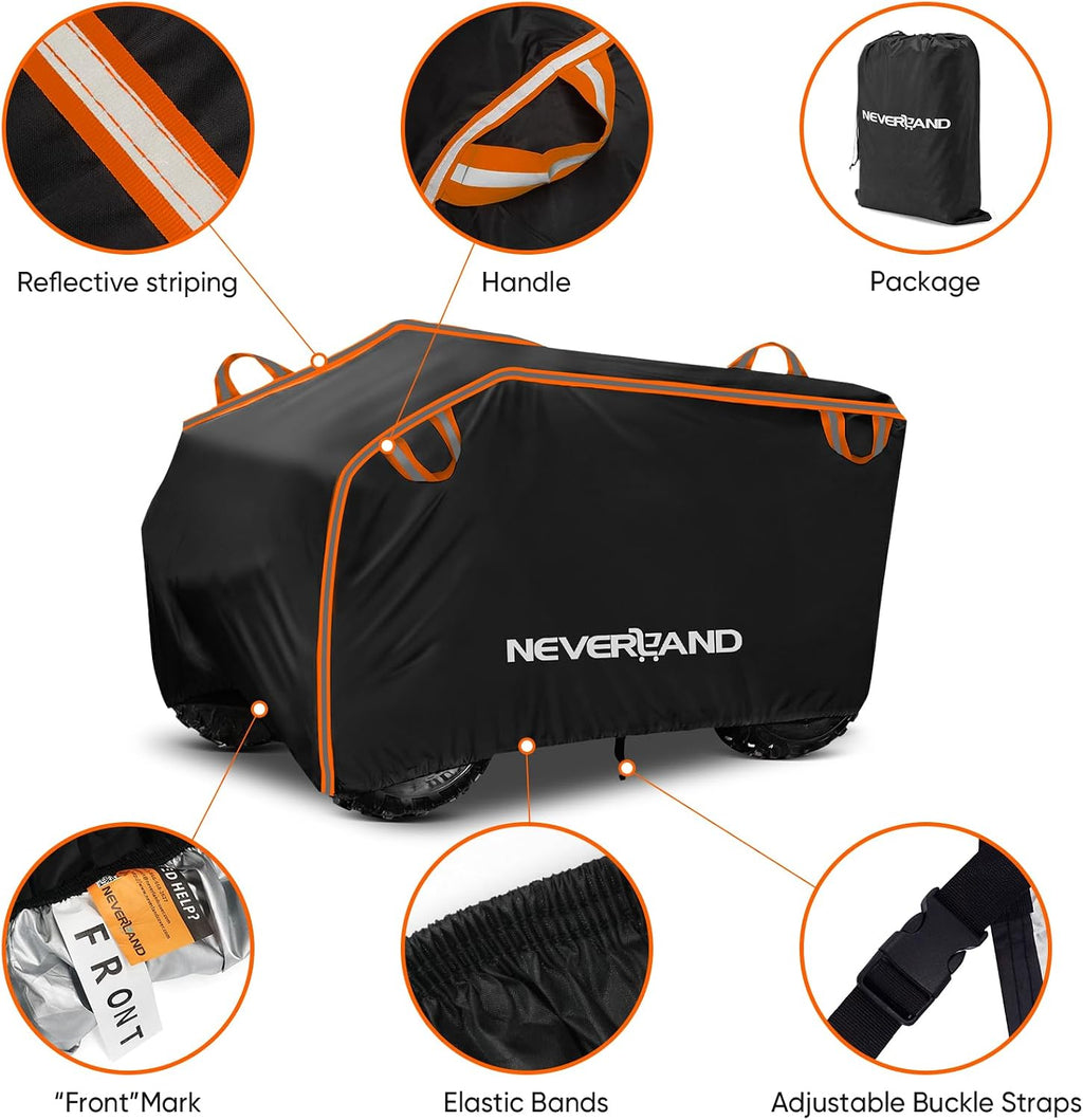NEVERLAND ATV Cover Waterproof Heavy Duty 4 Wheeler Cover with Buckle, Dustproof Anti UV Windproof All Weather Outdoor Storage Quad Cover for Polaris Sportsman Yamaha Suzuki Honda Coleman Can am XXL