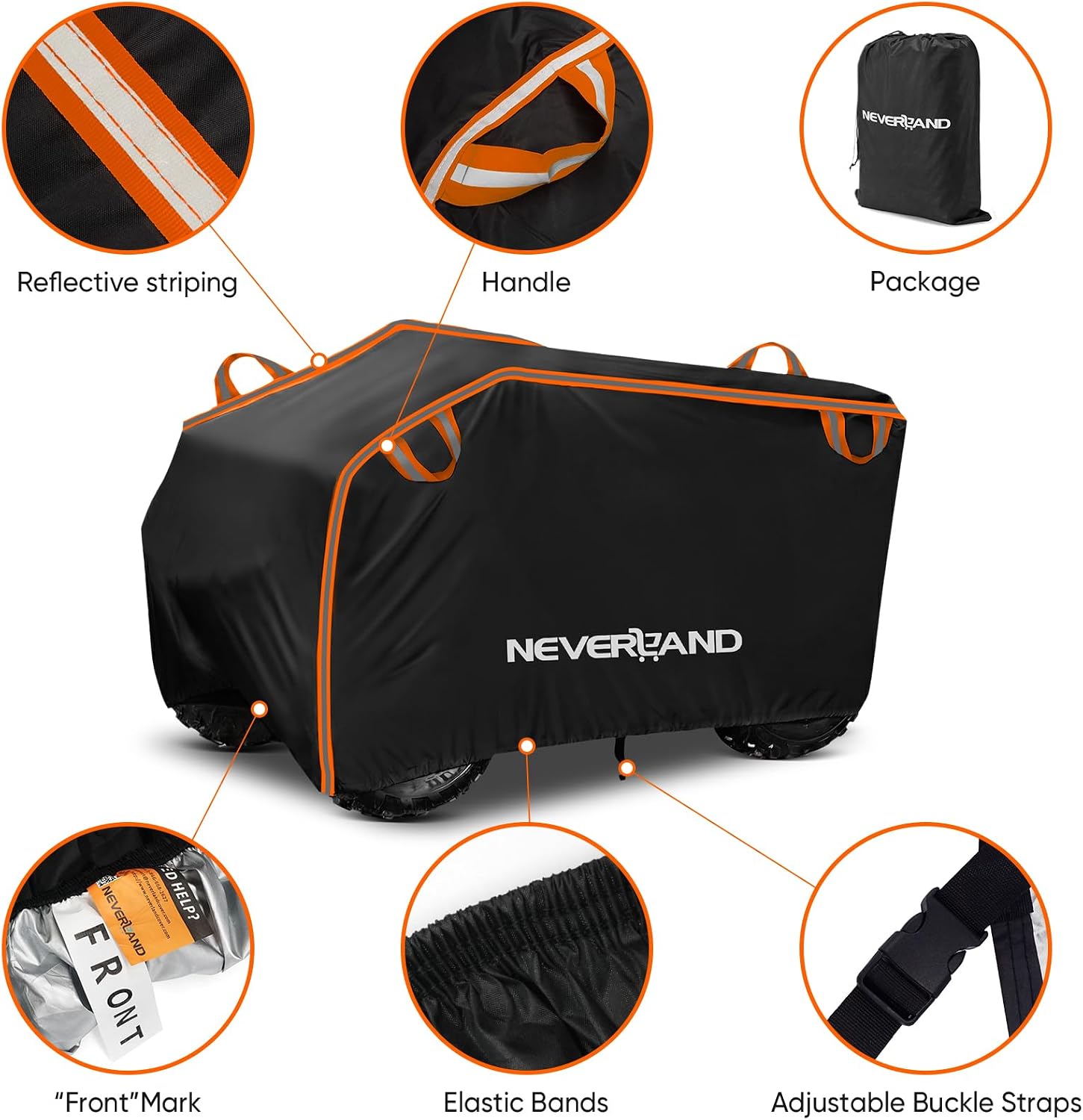 NEVERLAND ATV Cover Waterproof Heavy Duty 4 Wheeler Cover with Buckle, Dustproof Anti UV Windproof All Weather Outdoor Storage Quad Cover for Polaris Sportsman Yamaha Suzuki Honda Coleman Can am XXL