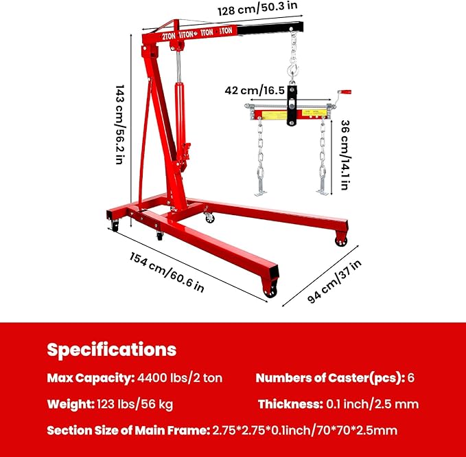 2 Ton Engine Hoist, Folding Hydraulic Cherry Picker Engine Hoist, 60.6x37x56.2 - Image 6