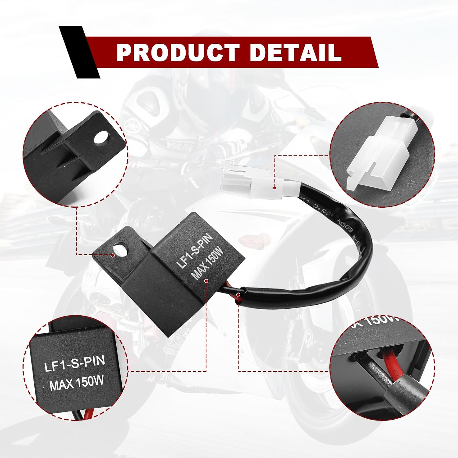 LED Flasher Relay 2-Pin, FIX Motorcycle Turn Signal Flasher Relay Flash Rate Wiring Connectors Kit