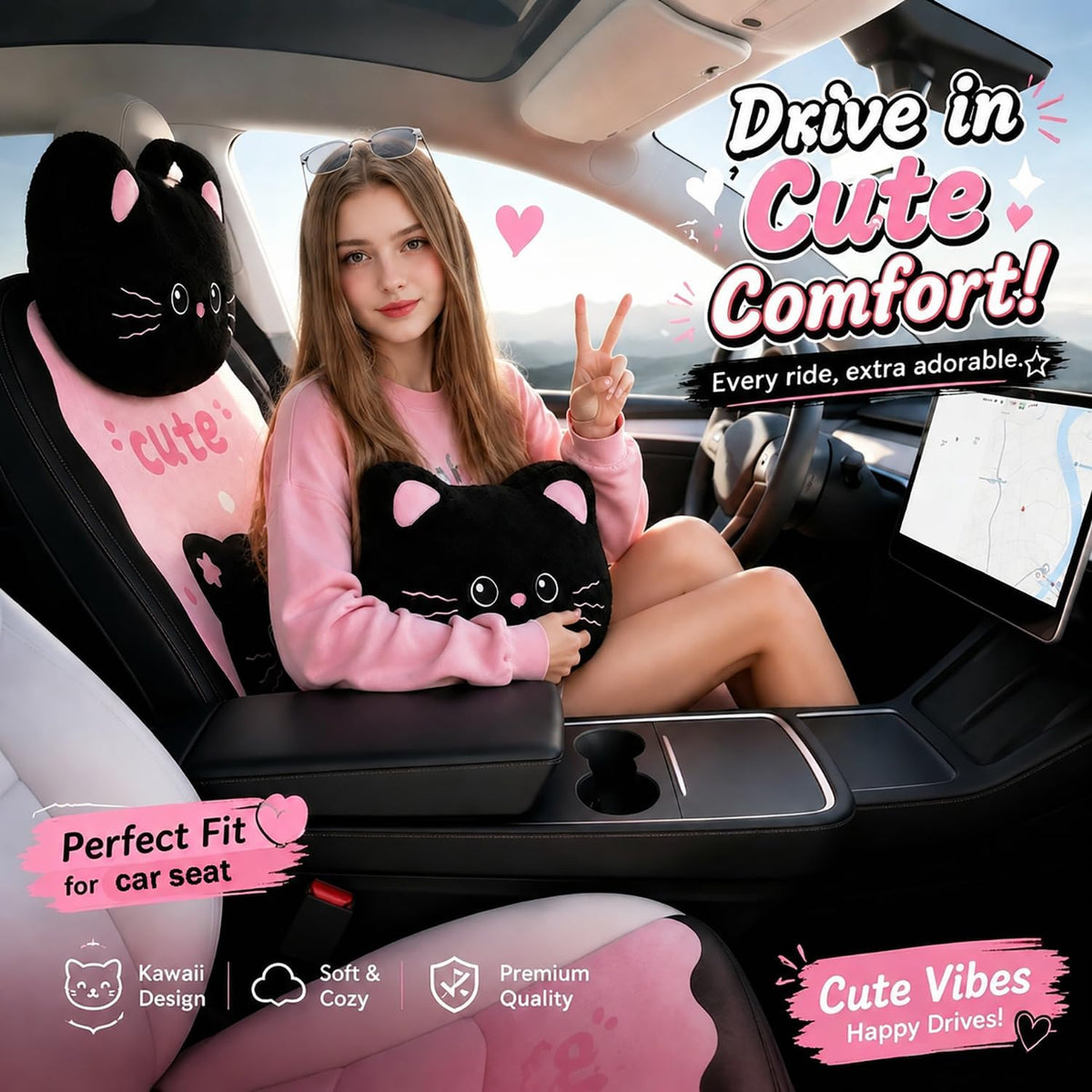 cute cat car seat covers for daily commutes shown in use