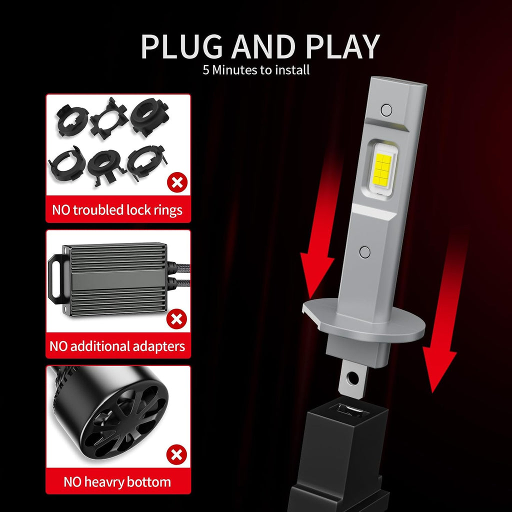 𝖧𝟣 Bulbs, 34000LM 1:1 Size, Backup Plug and Play 6500K Cool White, IP68 Waterproof, Pack of 2, Interior Off Road Lights