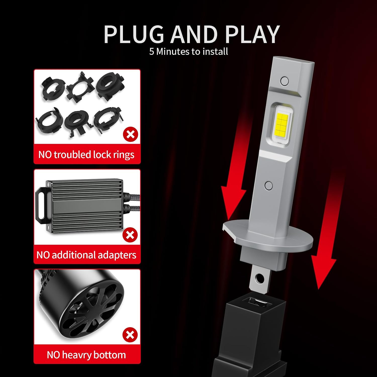 𝖧𝟣 Bulbs, 34000LM 1:1 Size, Backup Plug and Play 6500K Cool White, IP68 Waterproof, Pack of 2, Interior Off Road Lights