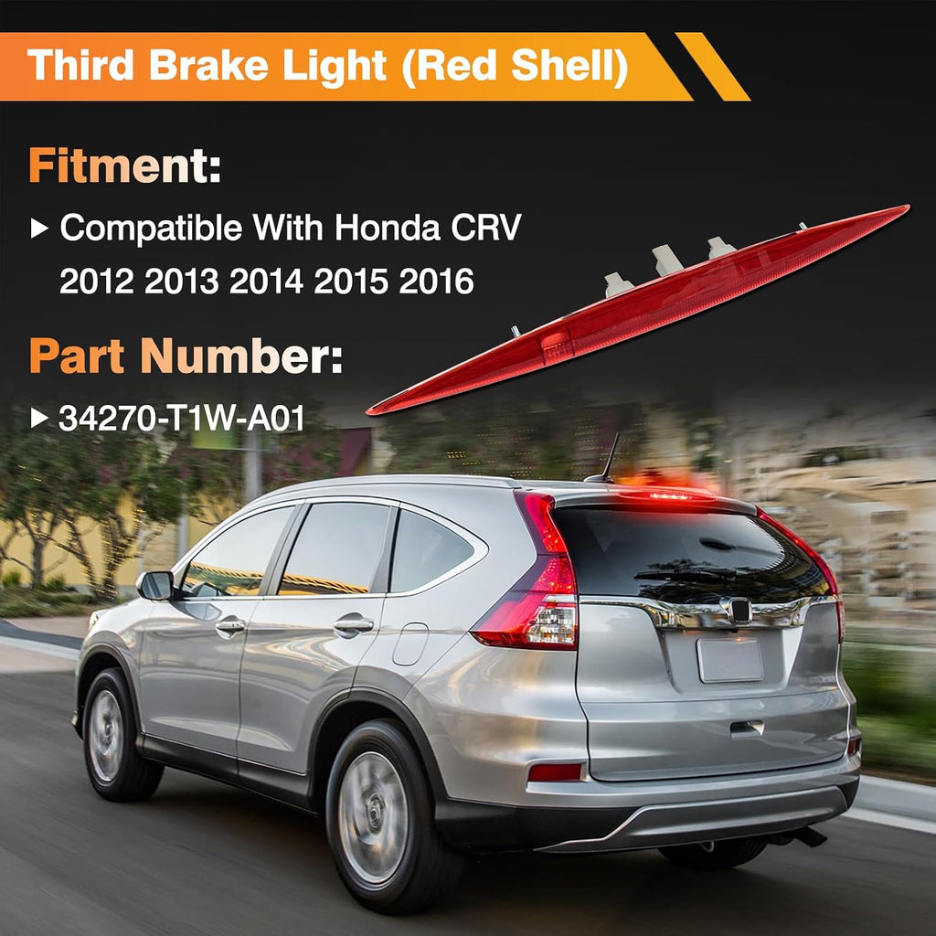 Center High Mount Stop Light Third Brake Light Compatible with Honda CRV 2012 2013 2014 2015 2016, Led 3rd Brake Light Assembly Rear Tail Stop Lamp OEM Replaces 34270TFCH01(Red Shell)