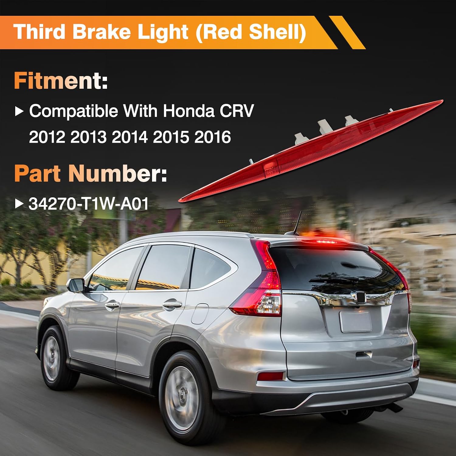Center High Mount Stop Light Third Brake Light Compatible with Honda CRV 2012 2013 2014 2015 2016, Led 3rd Brake Light Assembly Rear Tail Stop Lamp OEM Replaces 34270TFCH01(Red Shell)