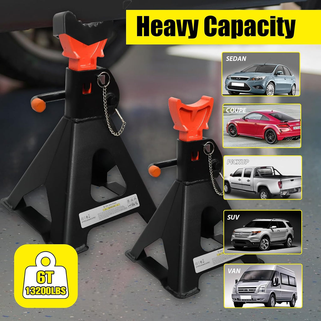 YATOINTO Upgraded Jack Stands 6 Ton (13,200 LBs) with 2 Crossbars and Double Pin Locking,Car Jack Stands 15.35"-22.05" Adjustable with Rubber Pads for Trucks,Home,Garage, SUV,Car,UTV/ATV,1 Pair
