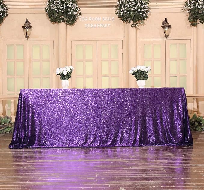 SquarePie Sequin Tablecloth 60 x 120 Inch Purple Sparkly Table Cloth for Hall...