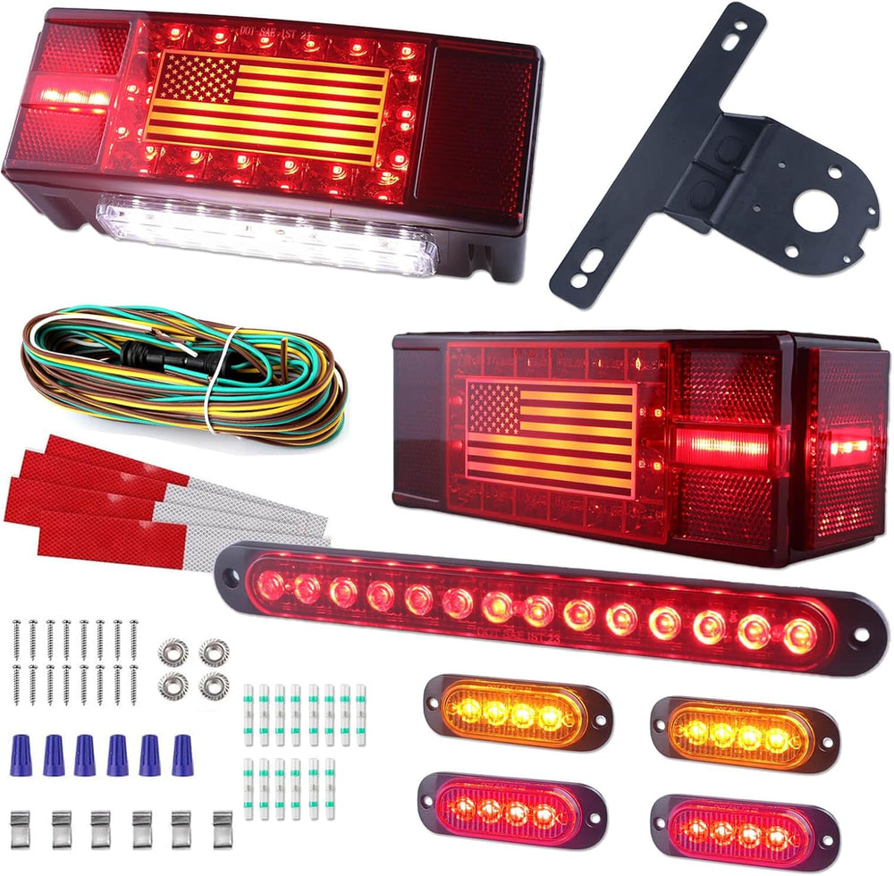 Submersible LED Trailer Light Kit Rectangle American Flag Designed 3rd Brake ...