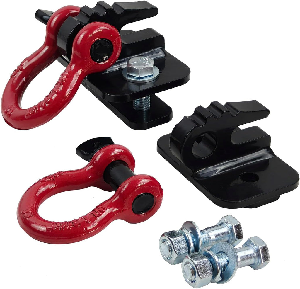 3/8 inch Tractor Bucket Grab Hook with 5/8 inch Tie Down D-Shackle | Bolt On Black Coating Max Tow 10000 lbs.