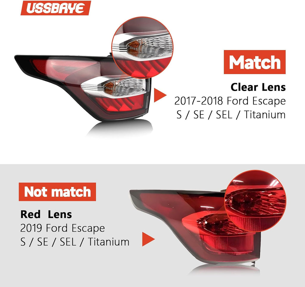 Tail Light Compatible with 2017 2018 Ford Escape S SE SEL Titanium Left | Rear Taillights with Bulb and Harness Driver Side Tail lamp Assembly OE: GJ5Z13405C