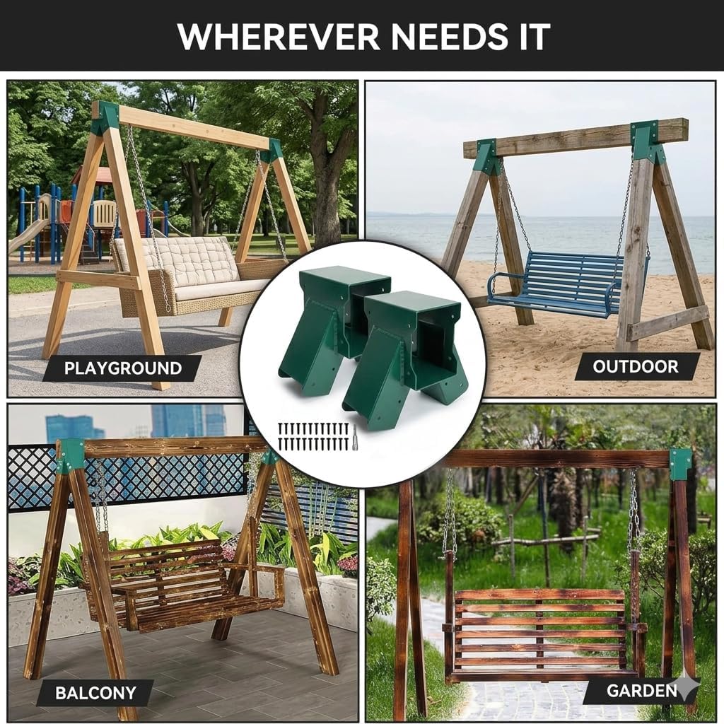a-frame swing set bracket kit, 2-piece wood swing, front angle view