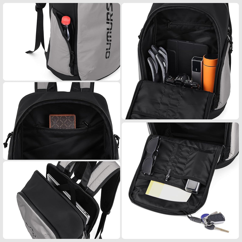 Oumurs Reflective Backpack 1800D Water-resistant Oxford Cloth Backpack Laptop Backpack for Motorcycle, Travel, Cycling, Work, Sport, Hiking, Gym, Black