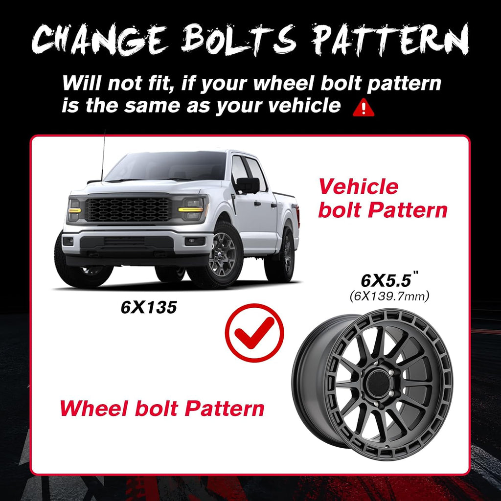KSP 6X135 to 6x5.5 Conversion Spacer, Change Bolt Pattern Wheel Adapter fit Silverado Ram Wheel Install on F150 Vehicle with 87.1mm Hub Bore, Front and back are widen by 3in (each 1.5")14x1.5 Stud