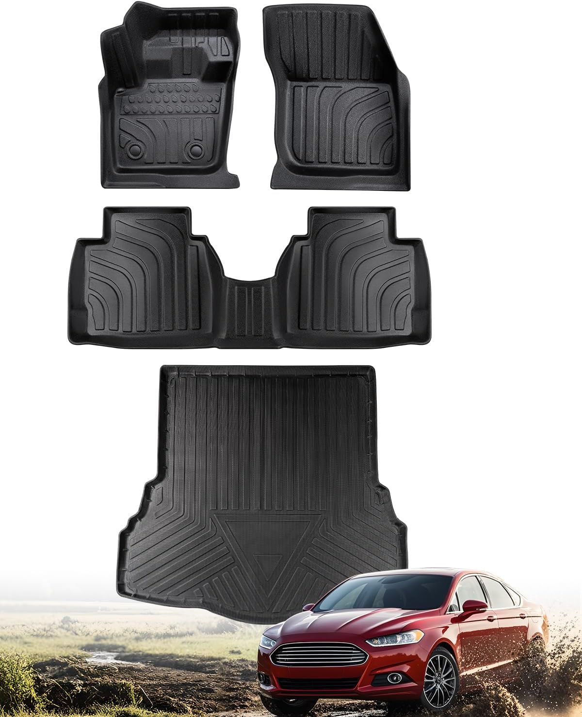 for 2016-2013 Ford Fusion Floor Mats Cargo Liner S SE Titanium Rubber Trunk