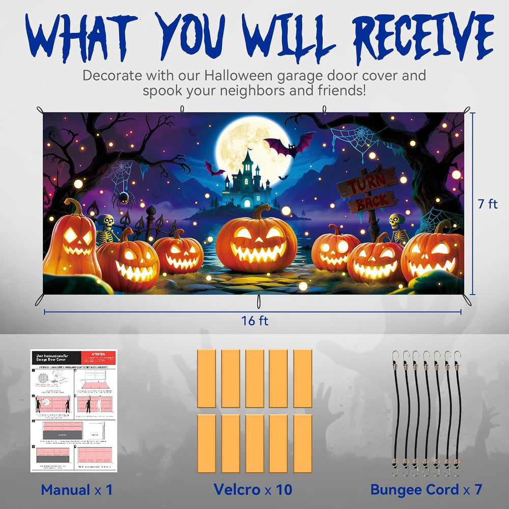 Halloween Garage Door Cover Decor, 7x16ft Outdoor Party Backdrop