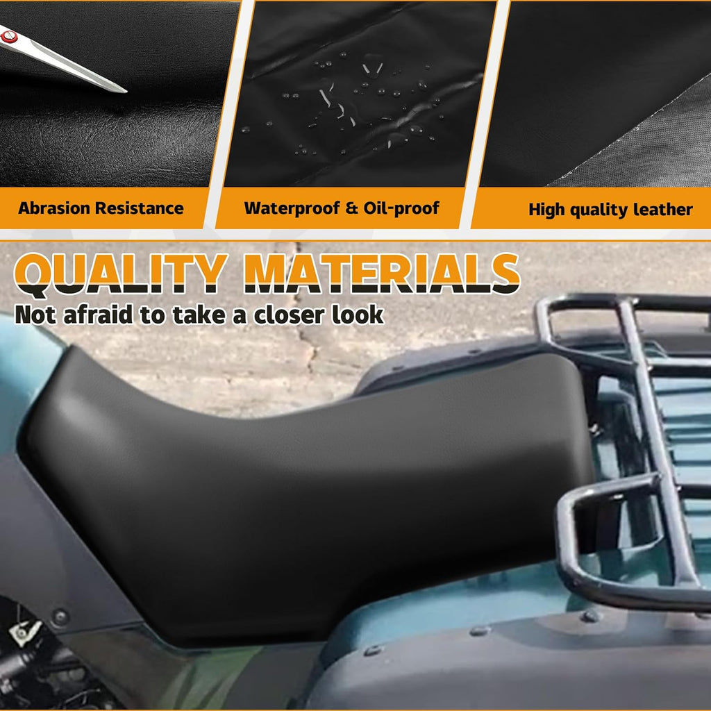 Seat Cover Compatible with 1998-2002 Suzuki Quadrunner 500 LT-F500F, Heavy Duty Leather ATV Seat Cover Replacement, Black