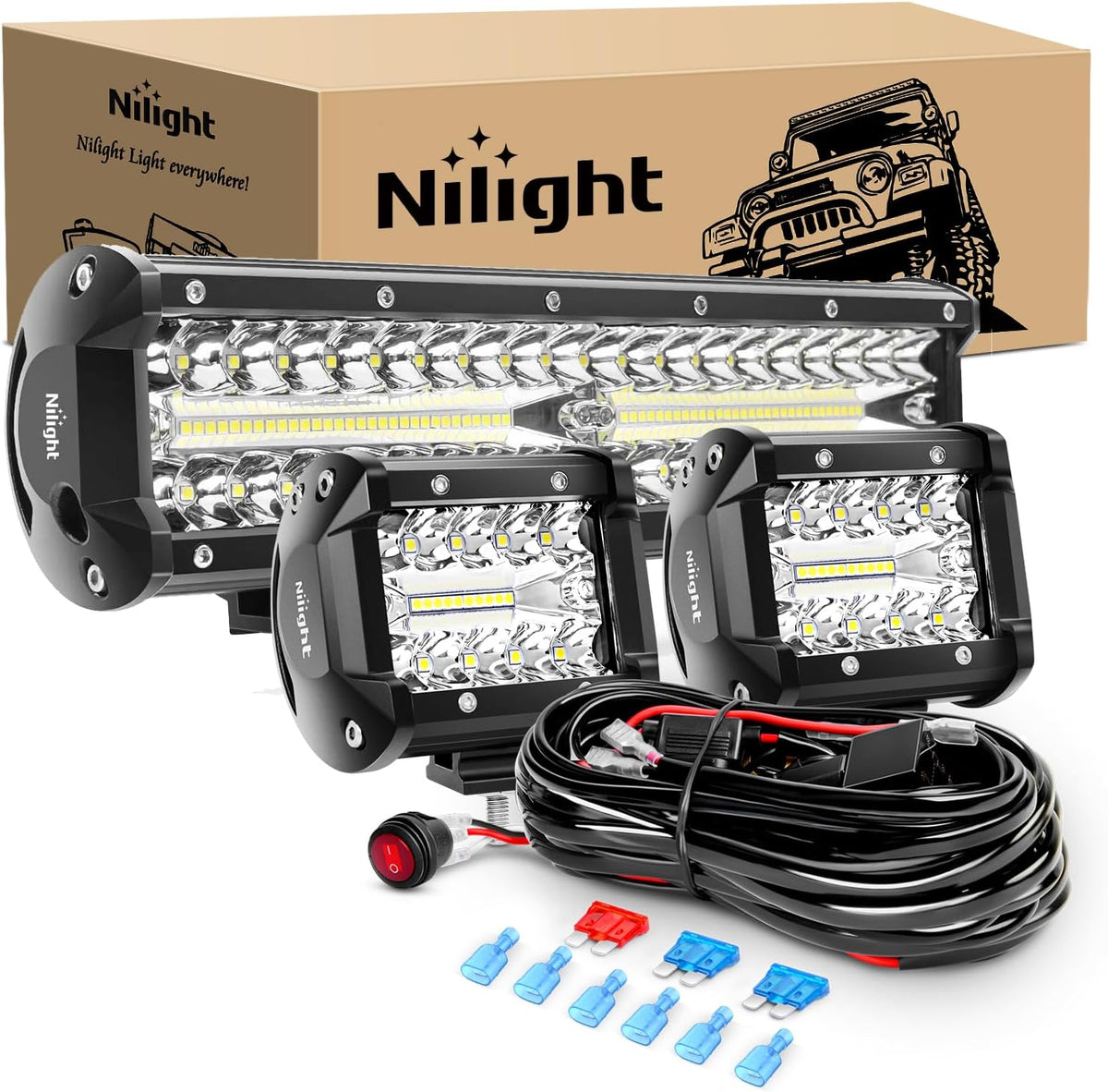 nilight led light bar set, 12 inch 300w shown in use
