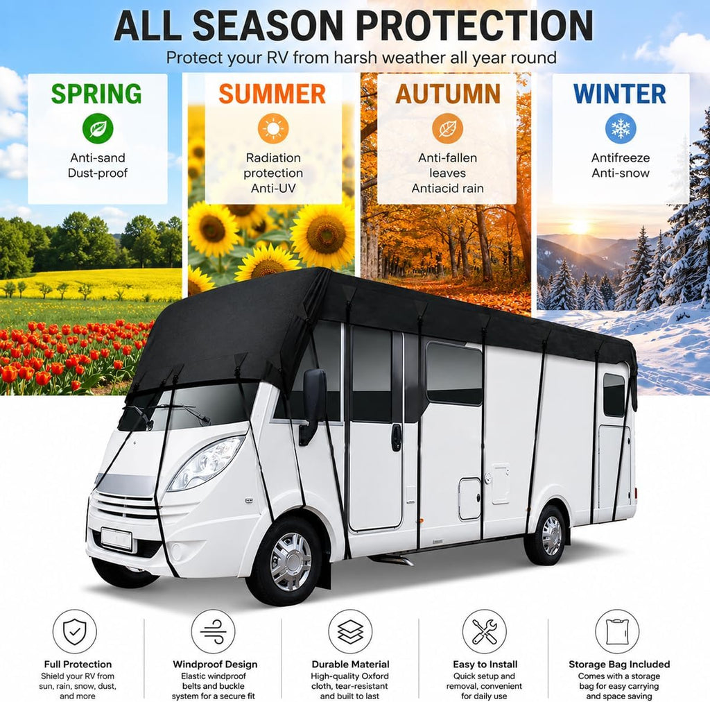 RV Cover for Forest River Alpha Wolf 2018-2026, Waterproof Windproof Oxford Cloth Motorhome Cover, All Season Heavy Duty Camper Cover with Adjustable Straps