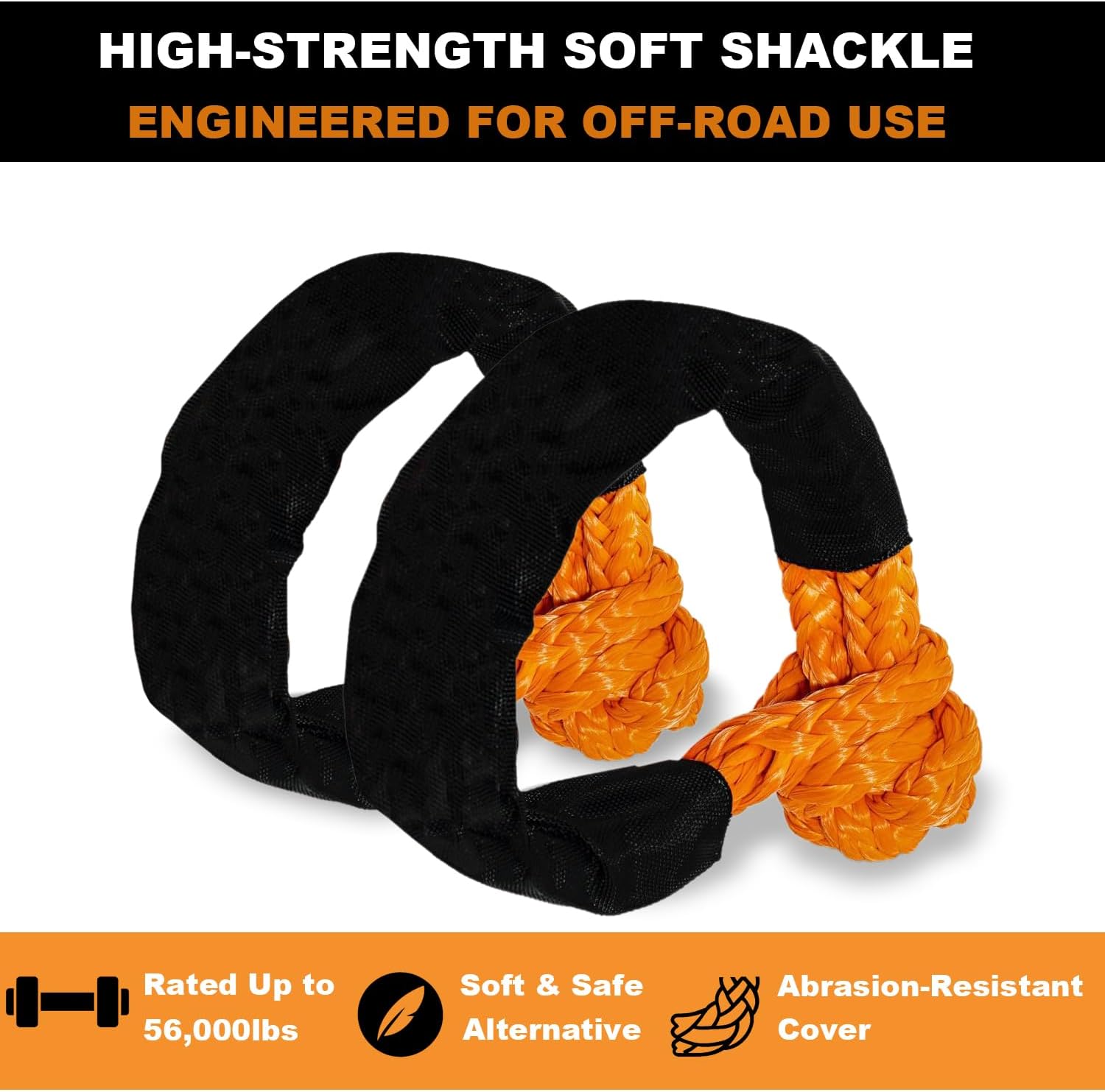 Synthetic Soft Shackles Tow Recovery Kit, 1/2in x 22in, 2PCS | 56,000LBS Capacity, 1PC All-Metal Escape Hammer, For Truck SUV ATV UTV, Offroad Recovery