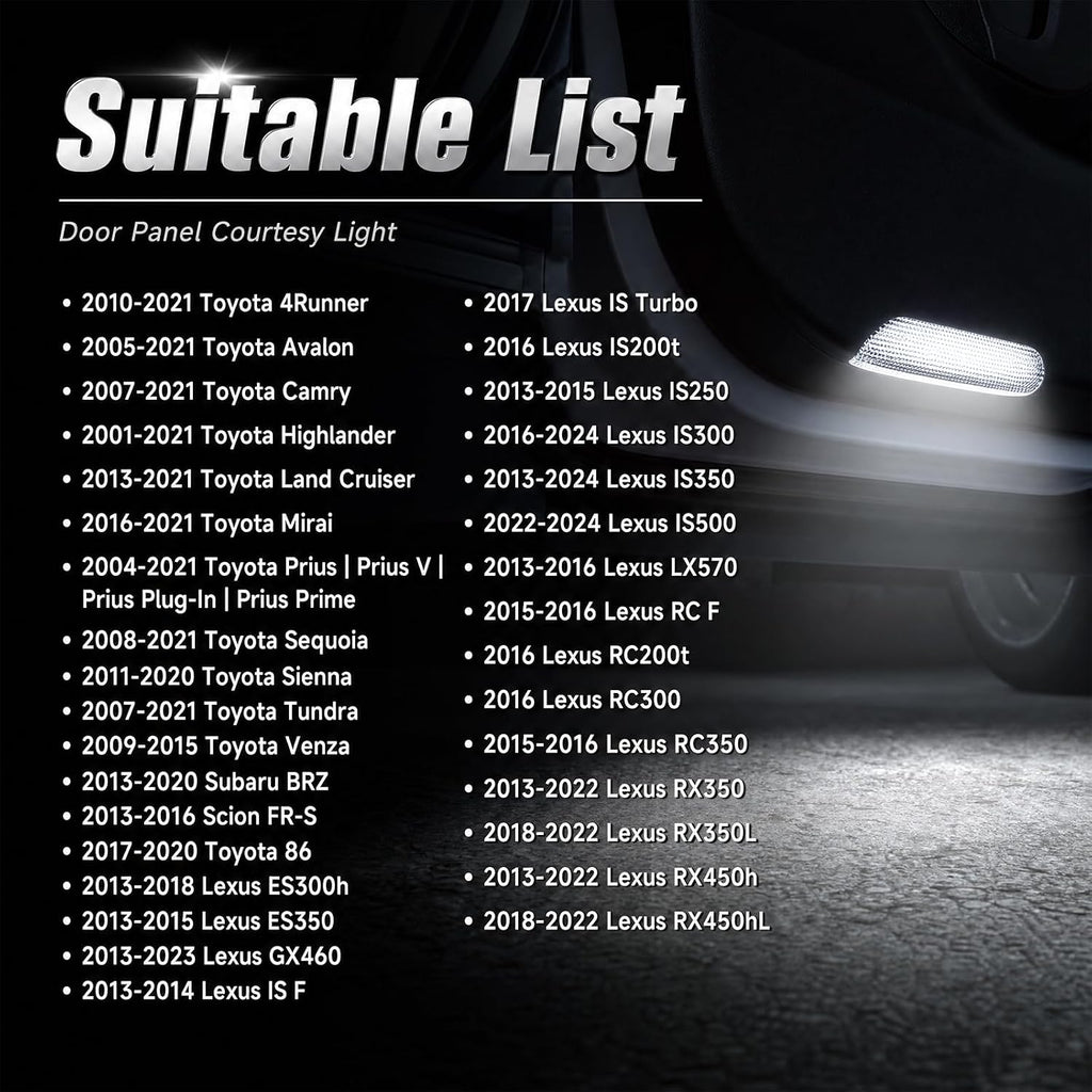 Door Panel Courtesy Light welcome Lamp Fit for Toyota 4Runner Avalon Camry Prius Tundra Sienna for Lexus IS ES GS LS RX GX LX RC Replace 81230-30200 2PCS Include Bulb (LED)