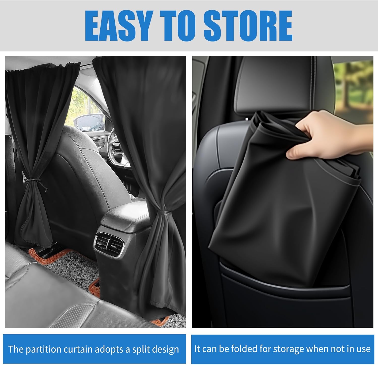 3PCS Extra Large Car Privacy Curtains,Black Coated Rear Car Window Shades & Divider Curtain Lower Interior Temperature and Provide Privacy,Portable Cars Window Curtains