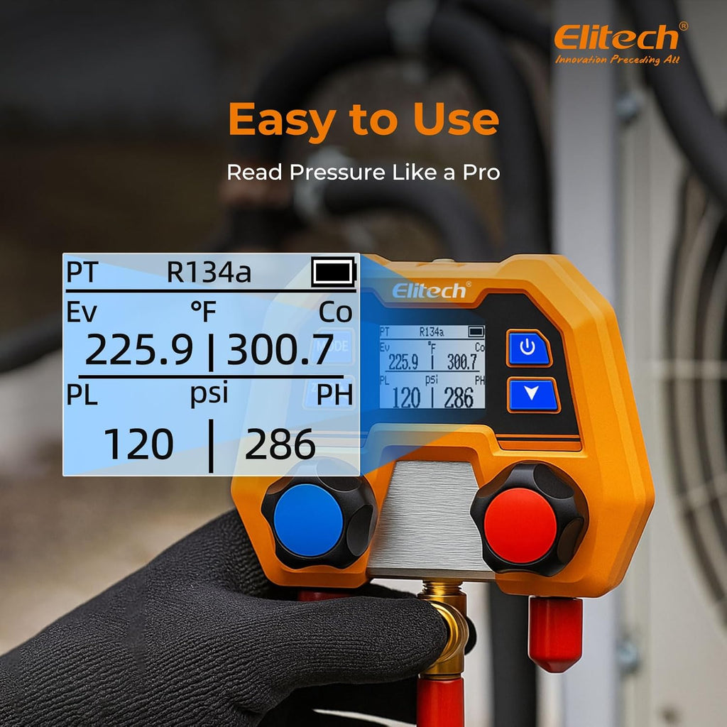 elitech hvac digital manifold gauge set dmg-2se with showing dimensions