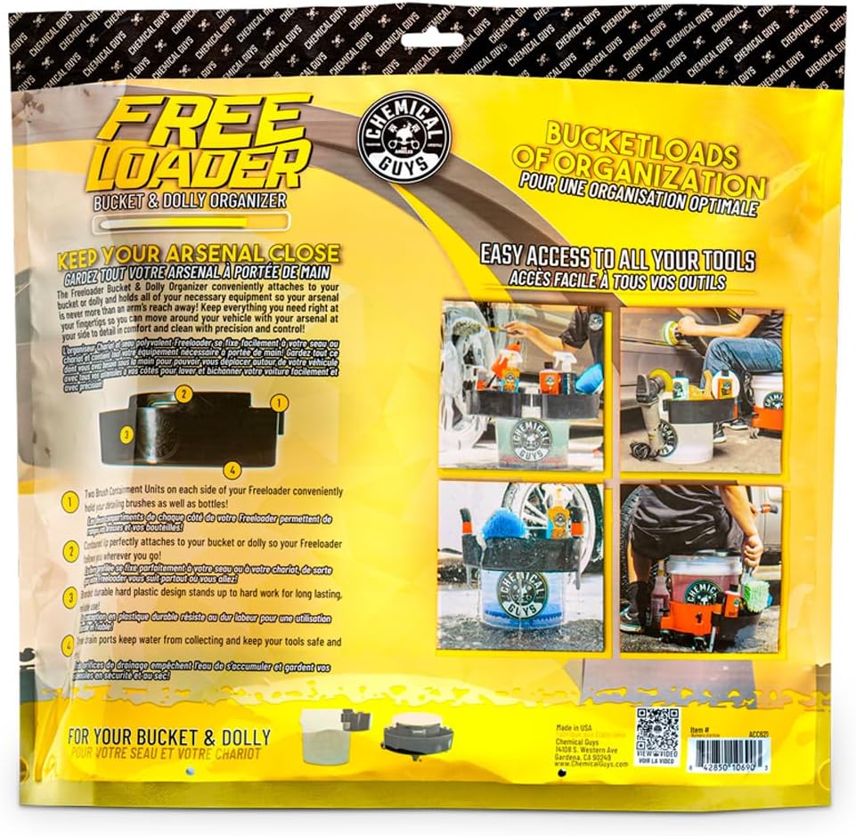 Chemical Guys ACC621 Freeloader Bucket & Dolly Organizer, Black, Keep Soap and Water in The Bucket and Your Supplies Organized, Great for Washing Cars, Trucks, Motorcycles, SUVs, RVs & More