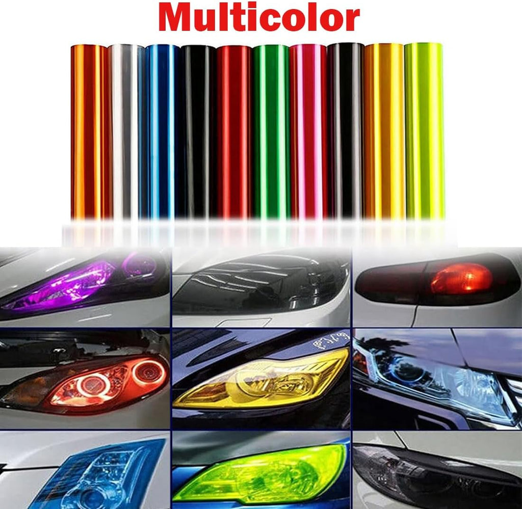 1 Pcs Car HeadLight Tint Film 12 X 48inch,Cuttable&Stretchability Car Headlight Taillight Fog Light Vinyl Wrap Protector,Non-Marking Self-Adhesive Decals Car Decor mit squeegee,red