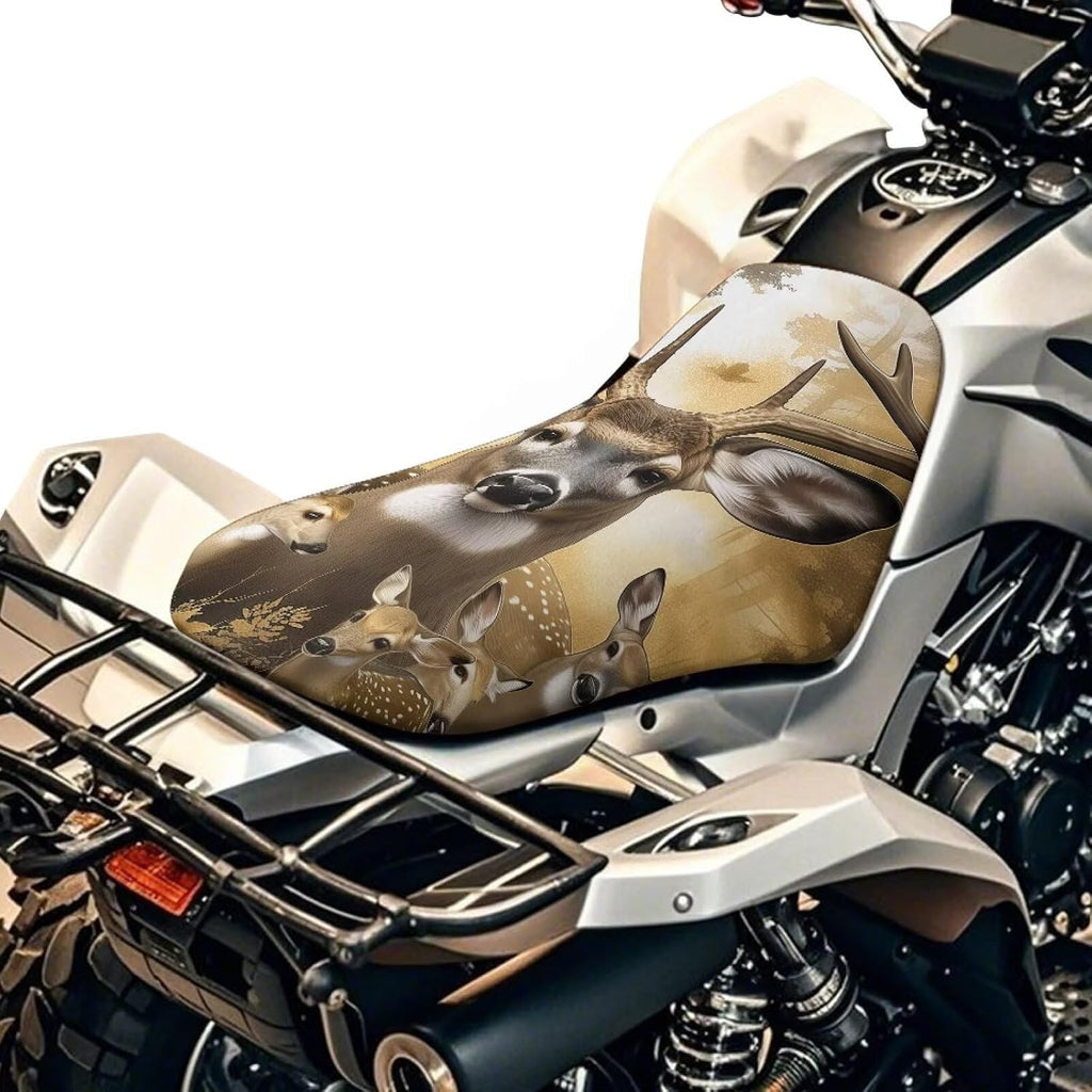 Camo Hunting Deer ATV Seat Cover Waterproof Material Non-Slip 4 Wheeler Seat Cover All Weather ATV Protection Accessory Compatible with Most Models