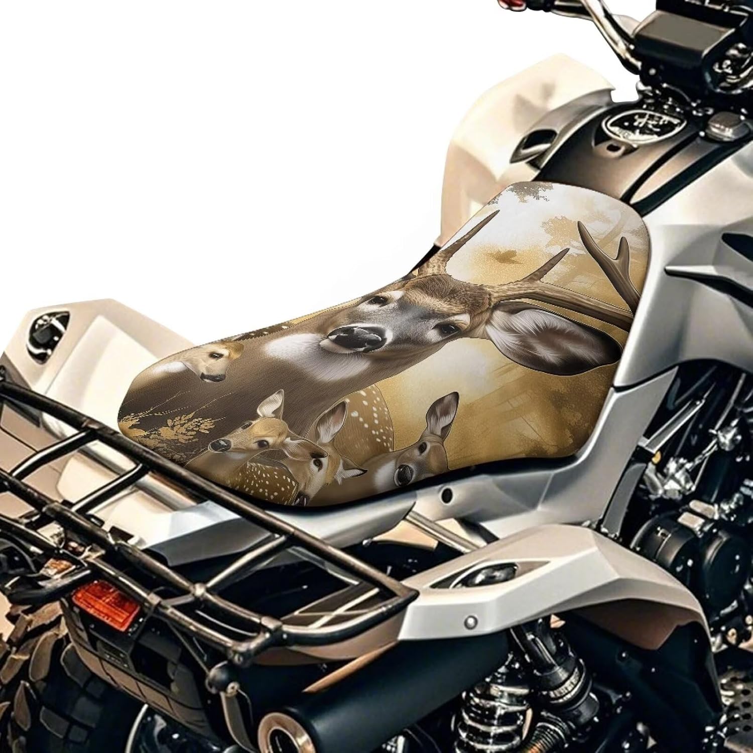 Camo Hunting Deer ATV Seat Cover Waterproof Material Non-Slip 4 Wheeler Seat Cover All Weather ATV Protection Accessory Compatible with Most Models