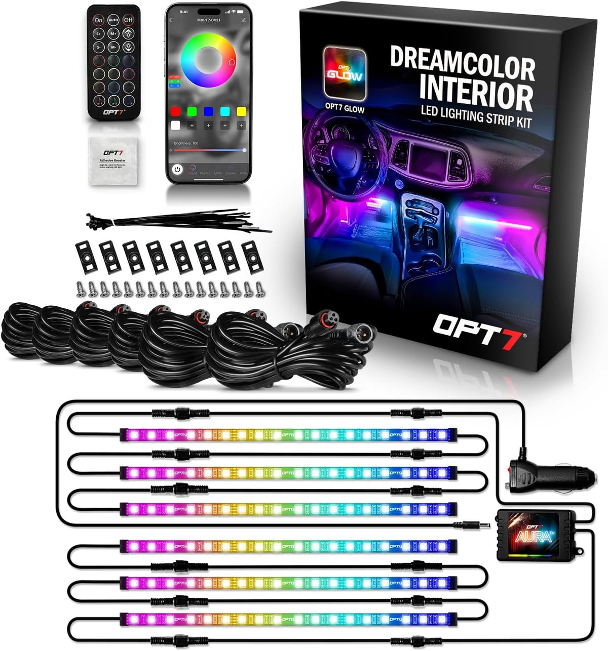 OPT7 Aura DreamColor RGB-IC Car Interior Ambient Light, Color Chasing Light Kit