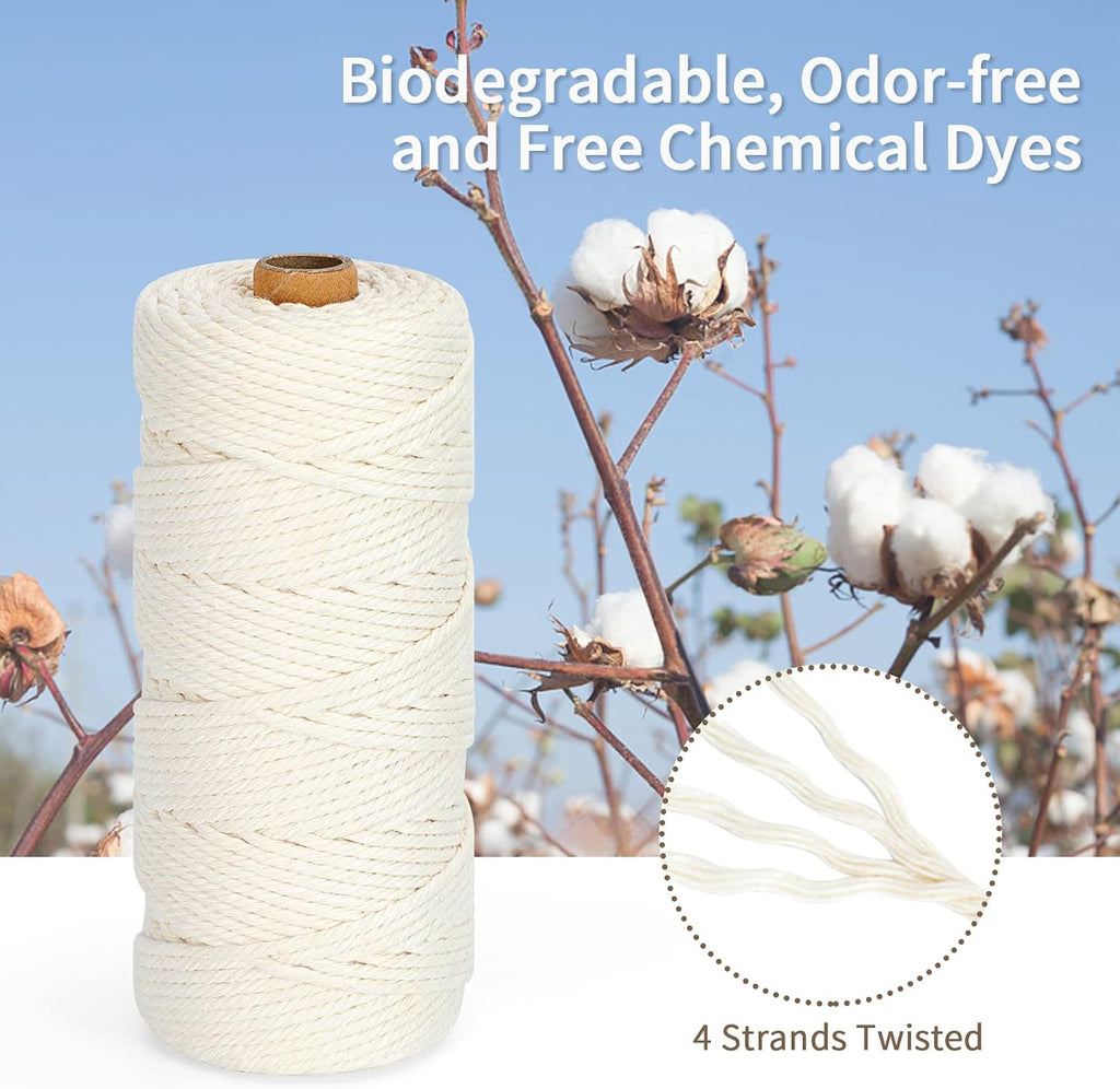 HOMEBOBO Macrame Cord 3mm x 220Yards (656Feet),Natural Cotton Macrame Rope - 4 Strands Twisted Macrame Cotton Cord for Wall Hanging,Plant Hangers,Crafts,Gift Wrapping and Wedding Decorations,Black