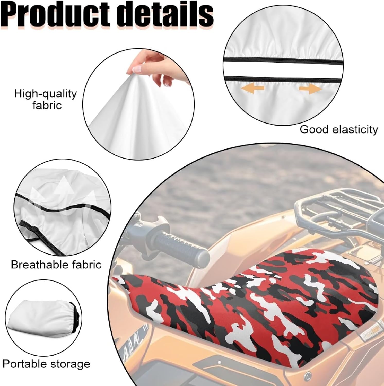 Red Camo ATV Seat Cover Waterproof Universal Fit Most Four-Wheeler Anti-Slip & Tear-Resistant Four Wheeler Seat Cover ATV Accessories, 1 Pack