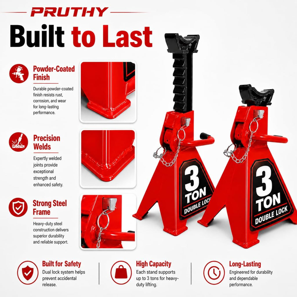 Jack Stands, 3 Ton (6,000 lbs) with Double Locking Pins Capacity Car Jack Stand, Adjustable Height for Lifting SUV Pickup Truck Car and UTV/ATV Heavy Duty Steel Car Lift, 1 Pair Red