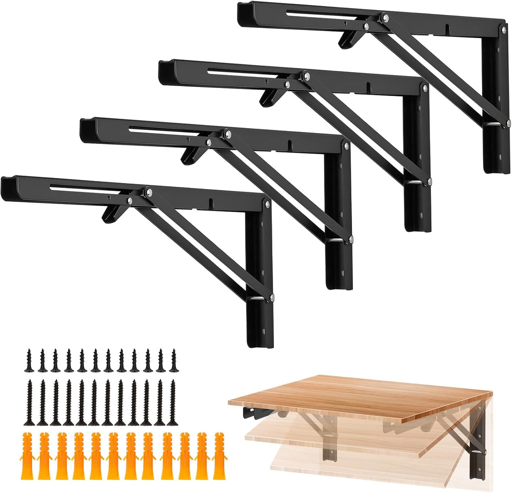 ravinte matte black folding shelf brackets, 16 inch, main product view