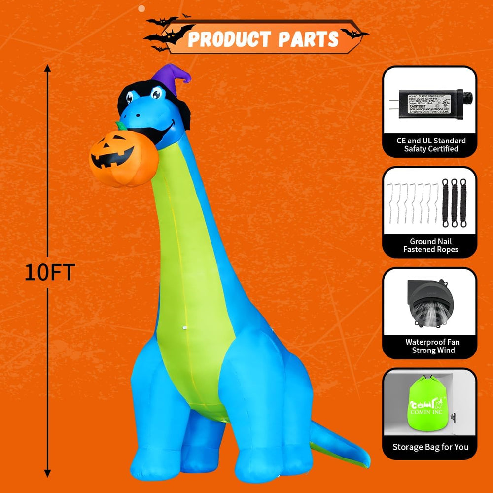 COMIN Halloween Inflatables 10 FT Dinosaurs Eating Pumpkin Decorations
