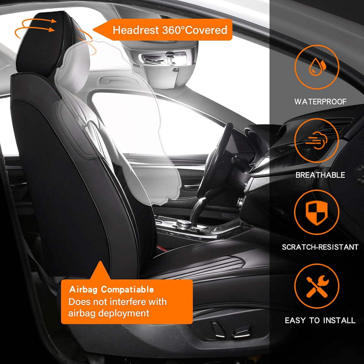 mingbron front car seat covers,car seat protector waterproof,seat, side view