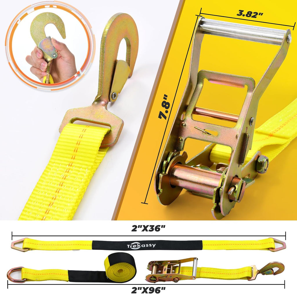 Trekassy 2" x 96" Car Tie Down Straps for Trailers, Heavy Duty Tire Tie Downs for ATV/UTV, 10000lbs Break Strength, Include 4 Axle Straps for Different Uses