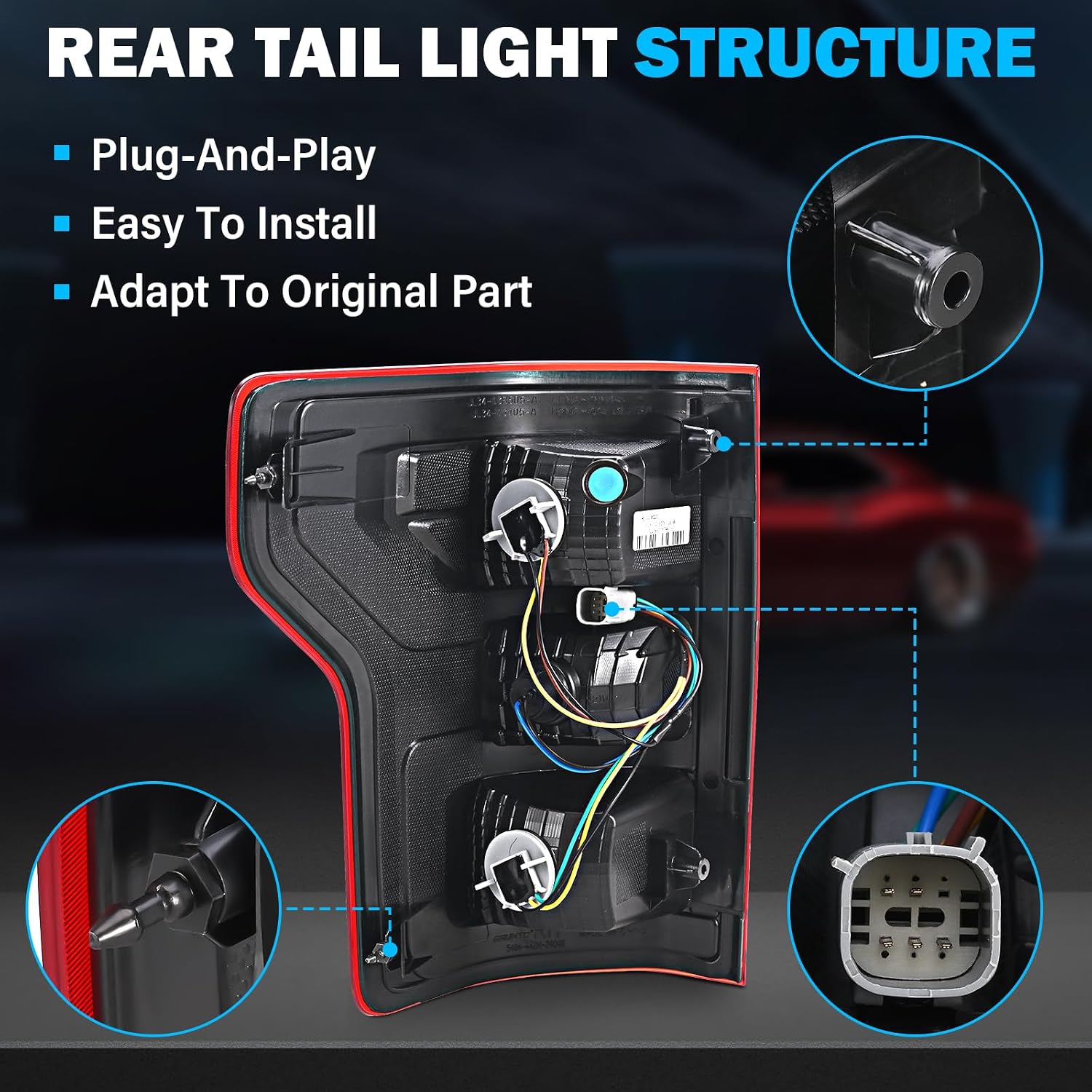Tail Lights Assembly Compatible with 2018 2019 2020 Ford F-150 Right Passenger Side Rear Light Brake Lamp Taillight with Bulb and Harness Replace JL3Z13404H