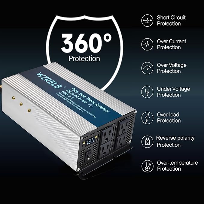 WZRELB 2000W Pure Sine Wave Inverter 12V DC to 110V 120V AC, Car Power Inverter - Image 5
