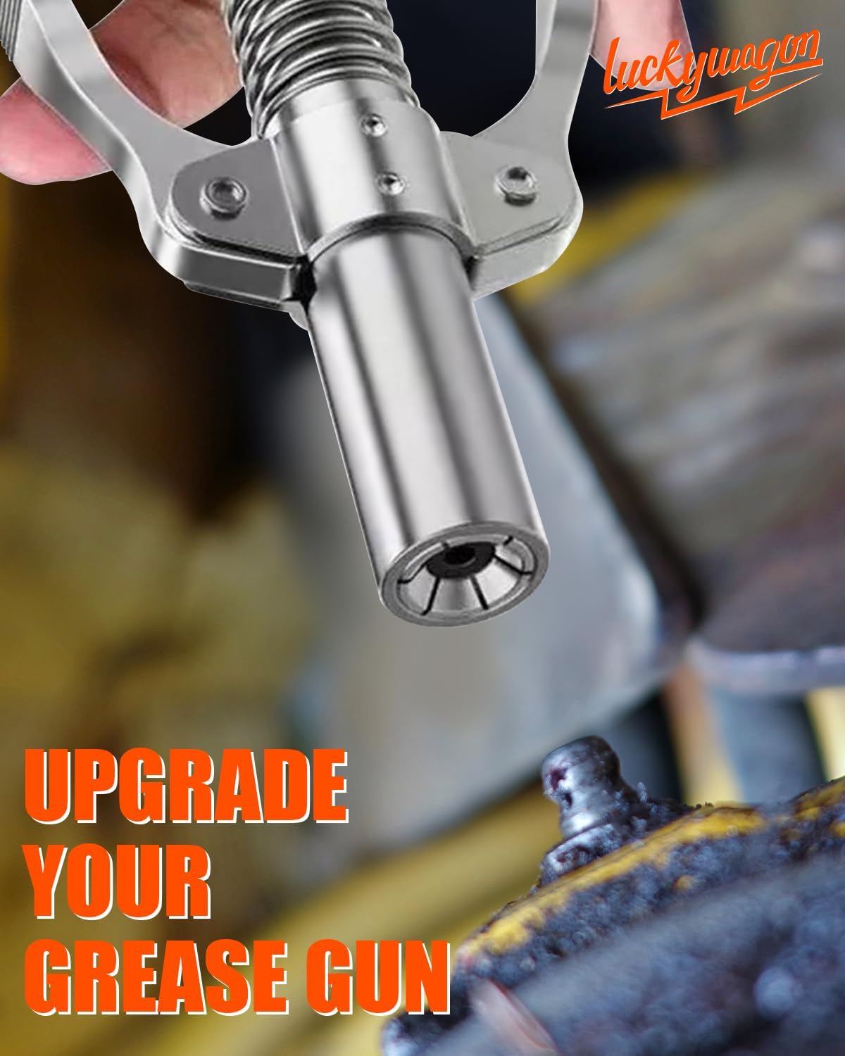 Grease Gun Coupler Grease Gun Tips Grease Fittings, Double Handles, Quick Lock Release, High Pressure 12,000 PSI, 6 Thickened Jaws Grease Coupler, Compatible with All 1/8" NPT Grease Guns