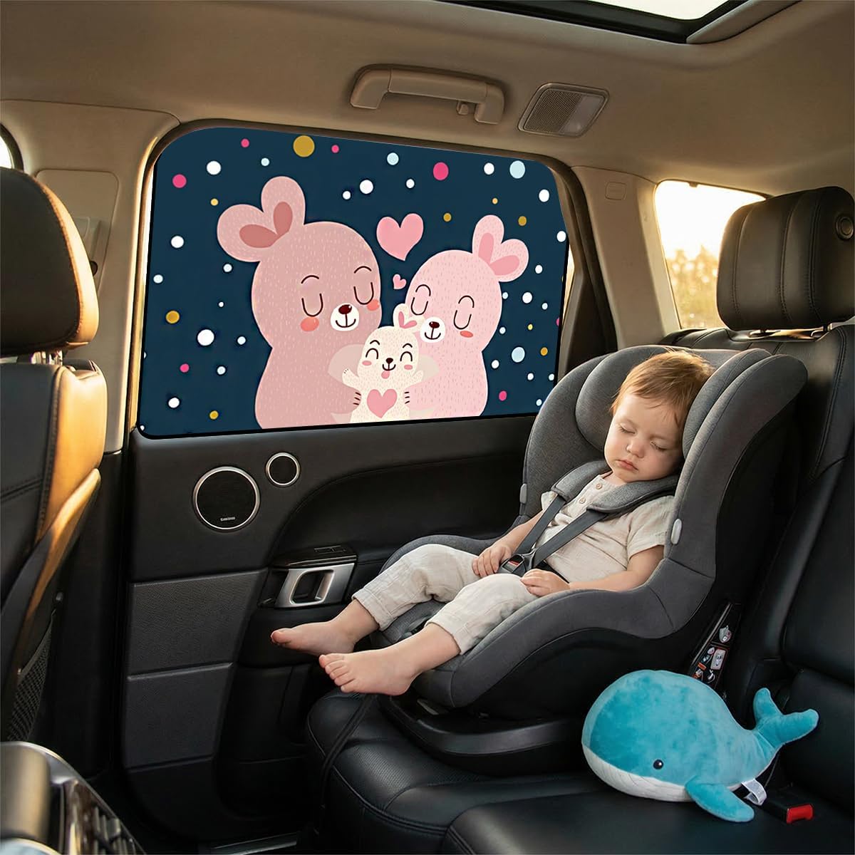 Magnetic Car Window Shade for Baby, Cartoon Pattern Automotive Side Window Blackout Curtain, Vehicle Sun Shade UV Privacy Protection Heat Blocking Cover, Universal Fit (Rabbit)